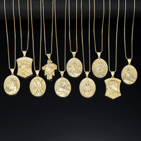 Medal Pendant Necklace Copper Plated Real Gold Cartoon Character Style