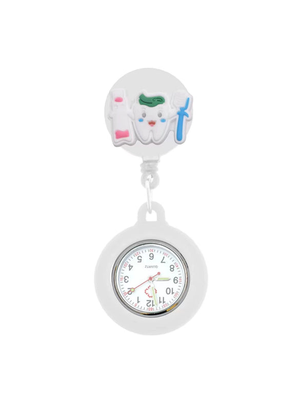 Medical Pocket Watch Alloy Case Silicone Strap Stainless Steel Buckle Round Dial Cartoon Style