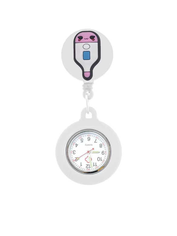 Medical Pocket Watch Alloy Case Silicone Strap Stainless Steel Buckle Round Dial Cartoon Style