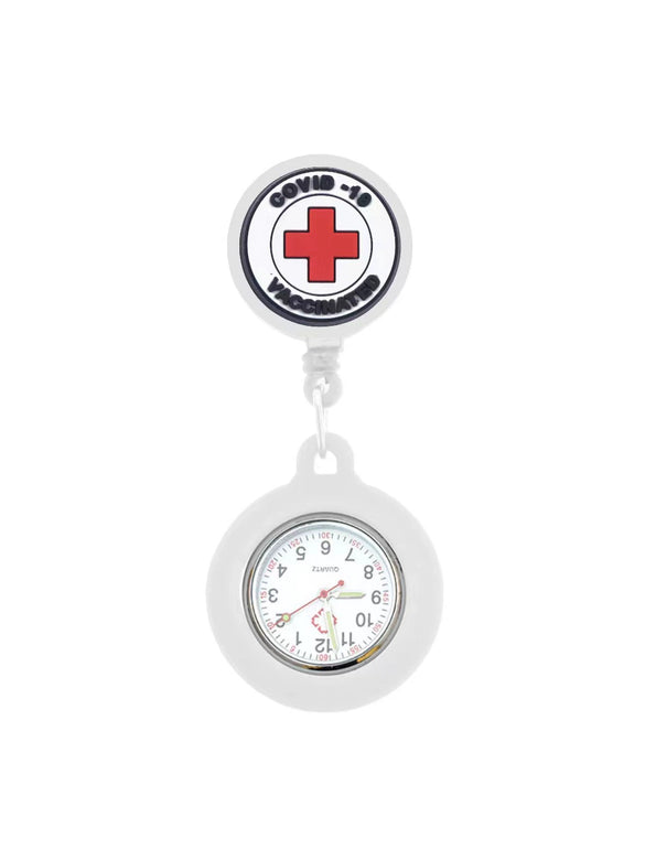 Medical Pocket Watch Alloy Case Silicone Strap Stainless Steel Buckle Round Dial Cartoon Style