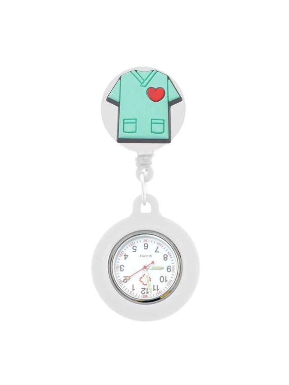 Medical Pocket Watch Alloy Case Silicone Strap Stainless Steel Buckle Round Dial Cartoon Style