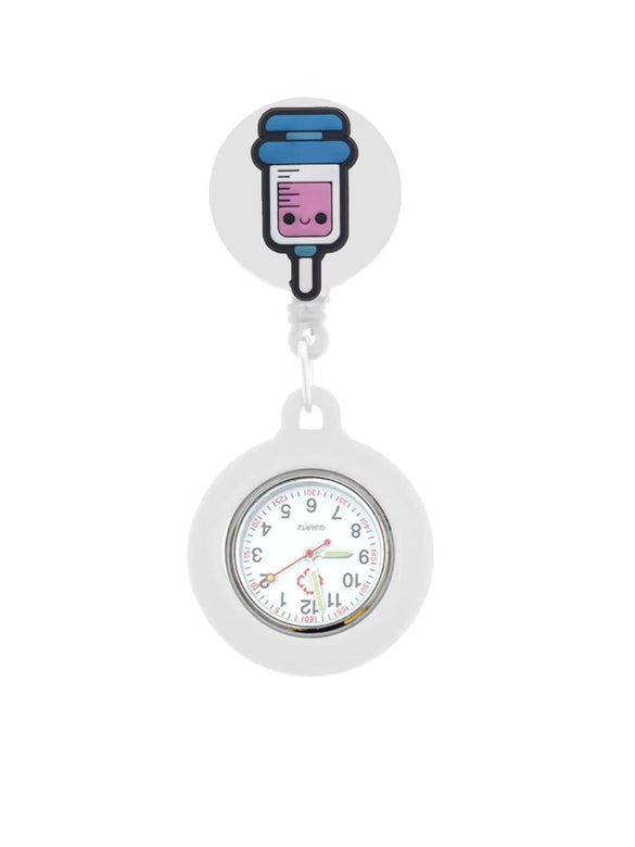 Medical Pocket Watch Alloy Case Silicone Strap Stainless Steel Buckle Round Dial Cartoon Style