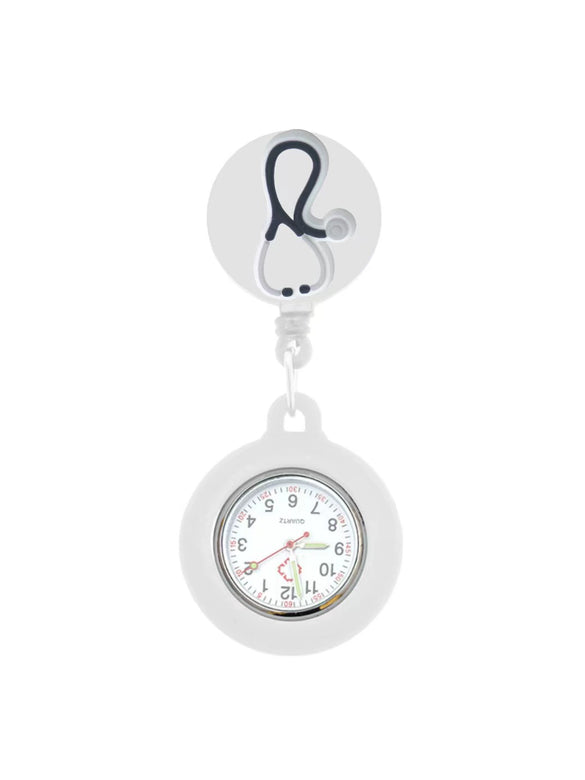 Medical Pocket Watch Alloy Case Silicone Strap Stainless Steel Buckle Round Dial Cartoon Style