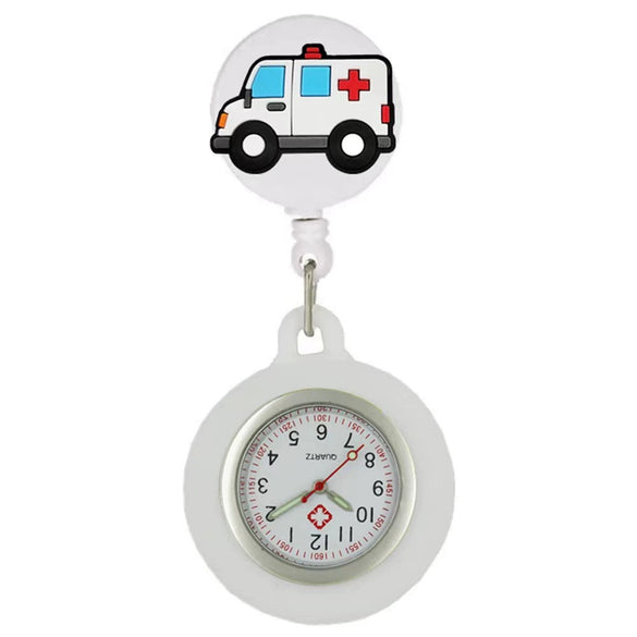 Medical Pocket Watch Alloy Case Silicone Strap Stainless Steel Buckle Round Dial Cartoon Style