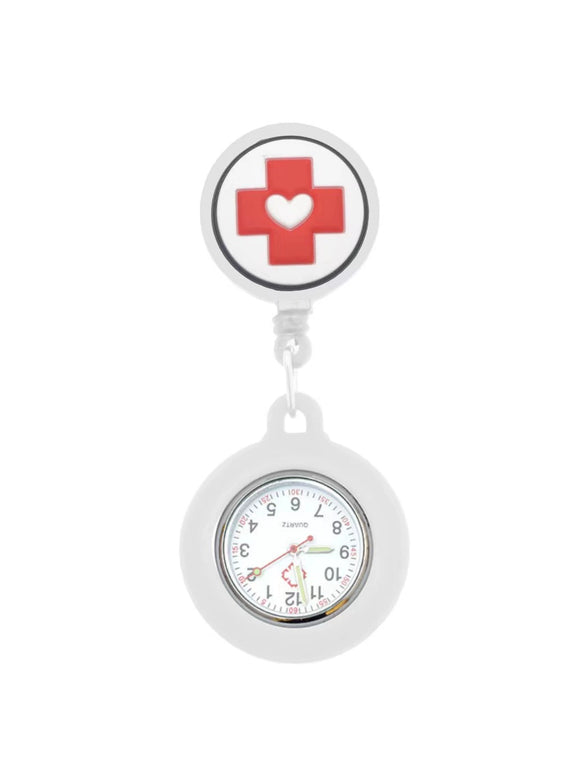 Medical Pocket Watch Alloy Case Silicone Strap Stainless Steel Buckle Round Dial Cartoon Style