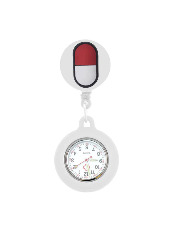 Medical Pocket Watch Alloy Case Silicone Strap Stainless Steel Buckle Round Dial Cartoon Style