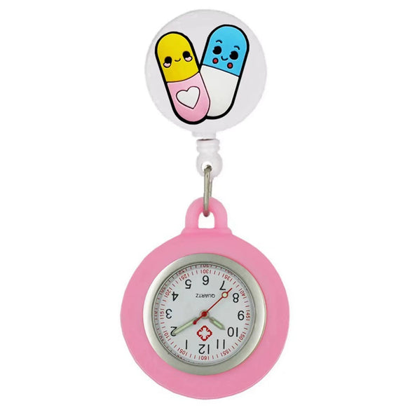 Medical Pocket Watch Alloy Case Silicone Strap Stainless Steel Buckle Round Dial Cartoon Style