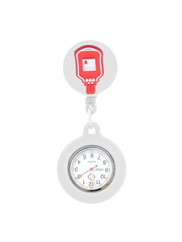 Medical Pocket Watch Alloy Case Silicone Strap Stainless Steel Buckle Round Dial Cartoon Style