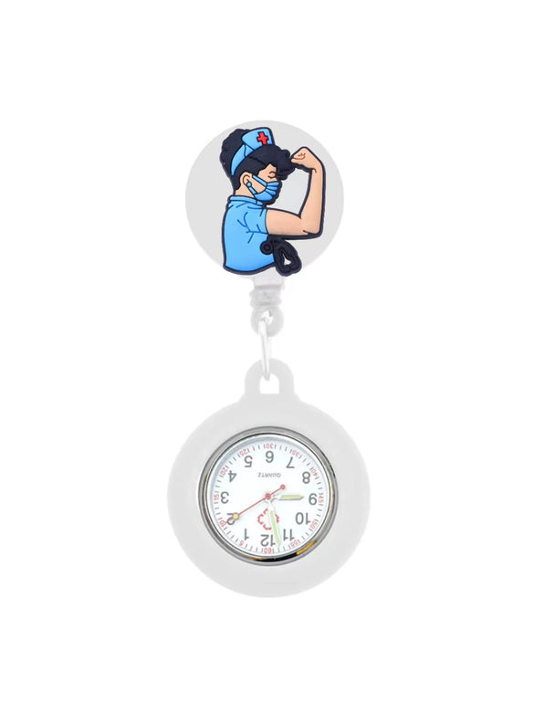 Medical Pocket Watch Alloy Case Silicone Strap Stainless Steel Buckle Round Dial Cartoon Style