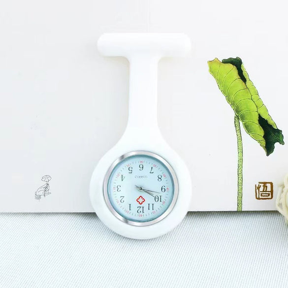 Medical Watch Plastic Case Stainless Steel Buckle Silicone Strap Round Dial Casual Style Tshaped