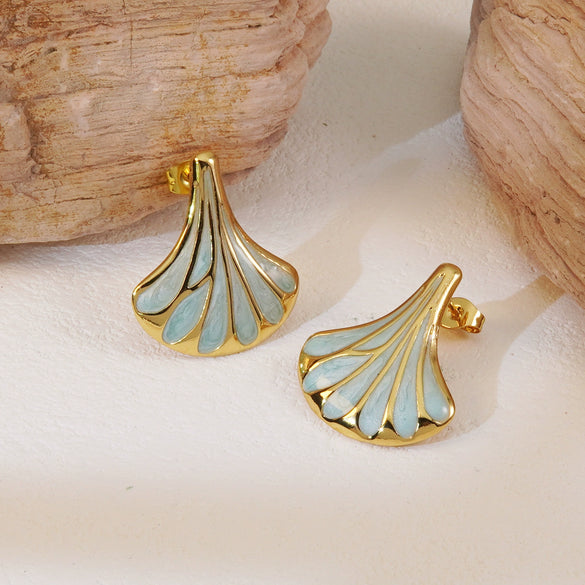 Medieval Style Geometric Fanshaped Stainless Steel Electroplated Earrings