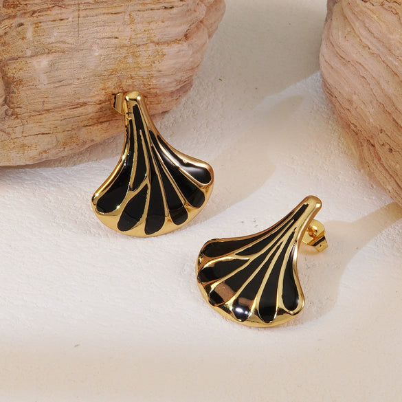 Medieval Style Geometric Fanshaped Stainless Steel Electroplated Earrings