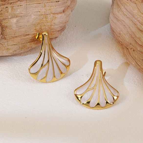 Medieval Style Geometric Fanshaped Stainless Steel Electroplated Earrings