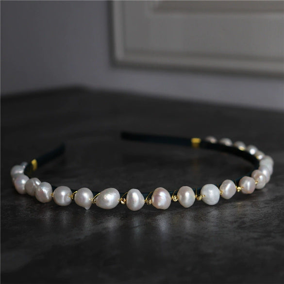 Medieval Style Natural Freshwater Baroque Pearl Headband With Retro Temperament Green Design