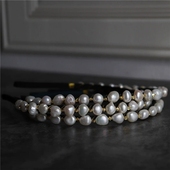 Medieval Style Natural Freshwater Baroque Pearl Headband With Retro Temperament Green Design