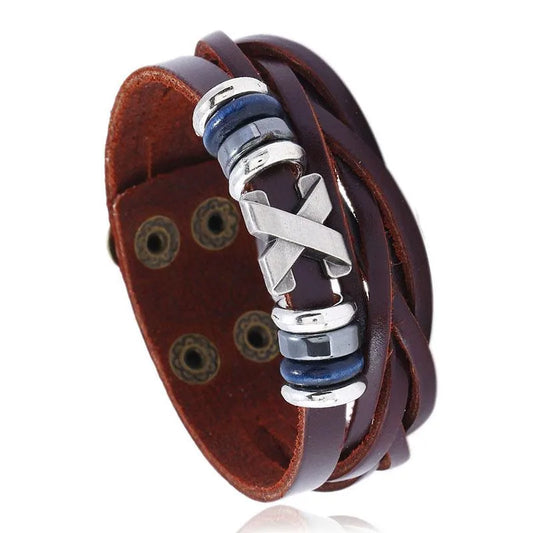 Men'S Bracelet Alloy Wide Leather Genuine Leather Jewelry Simple Fashion Jewellery