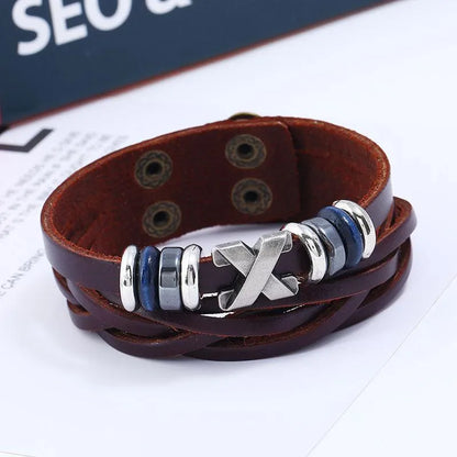 Men'S Bracelet Alloy Wide Leather Genuine Leather Jewelry Simple Fashion Jewellery