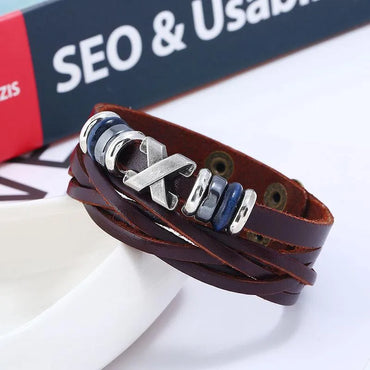 Men'S Bracelet Alloy Wide Leather Genuine Leather Jewelry Simple Fashion Jewellery