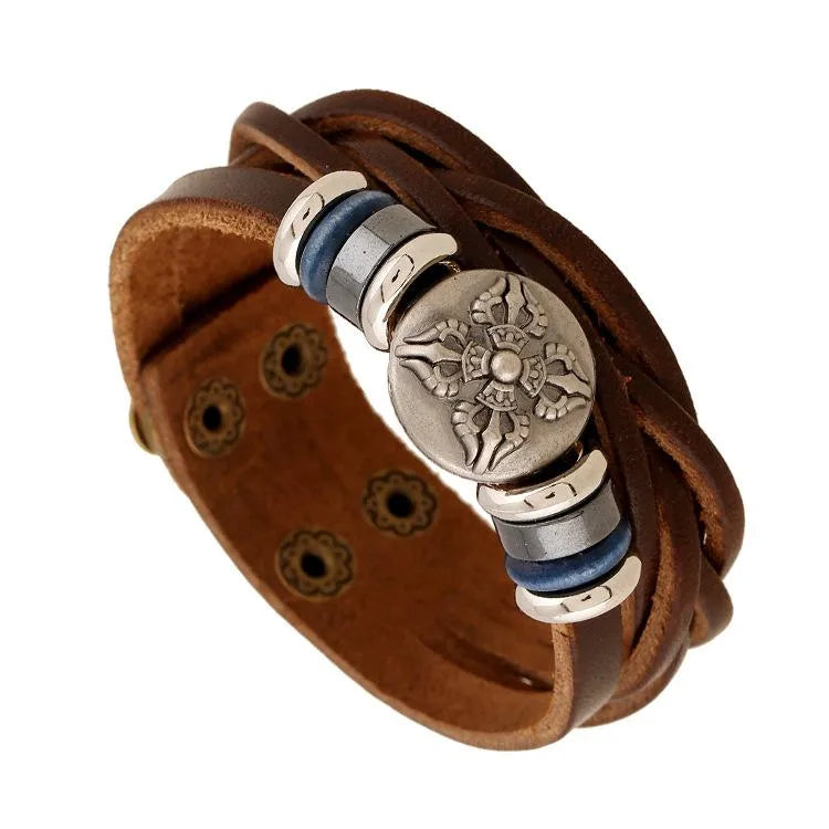 Men'S Bracelet Alloy Wide Leather Genuine Leather Jewelry Simple Fashion Jewellery