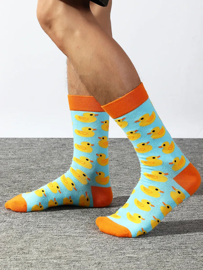 Men'S Cartoon Style Duck Cotton Socks