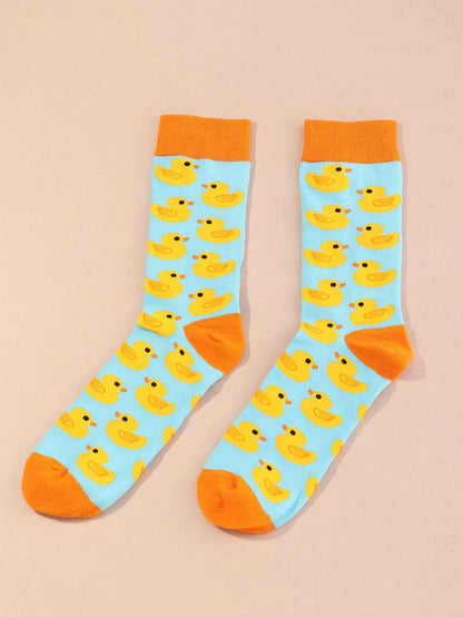 Men'S Cartoon Style Duck Cotton Socks