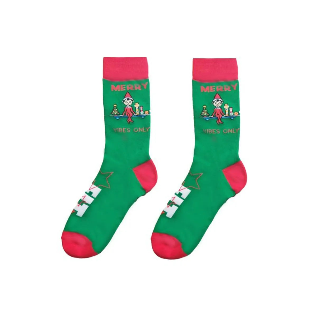 Men'S Cartoon Style Santa Claus Dog Cotton Crew Socks A Pair