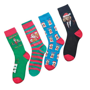 Men'S Cartoon Style Santa Claus Dog Cotton Crew Socks A Pair