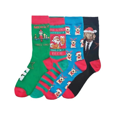 Men'S Cartoon Style Santa Claus Dog Cotton Crew Socks A Pair