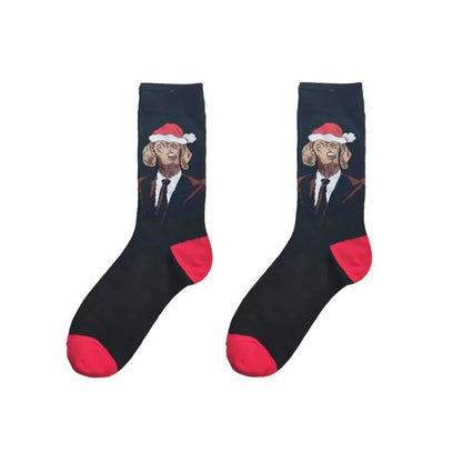 Men'S Cartoon Style Santa Claus Dog Cotton Crew Socks A Pair