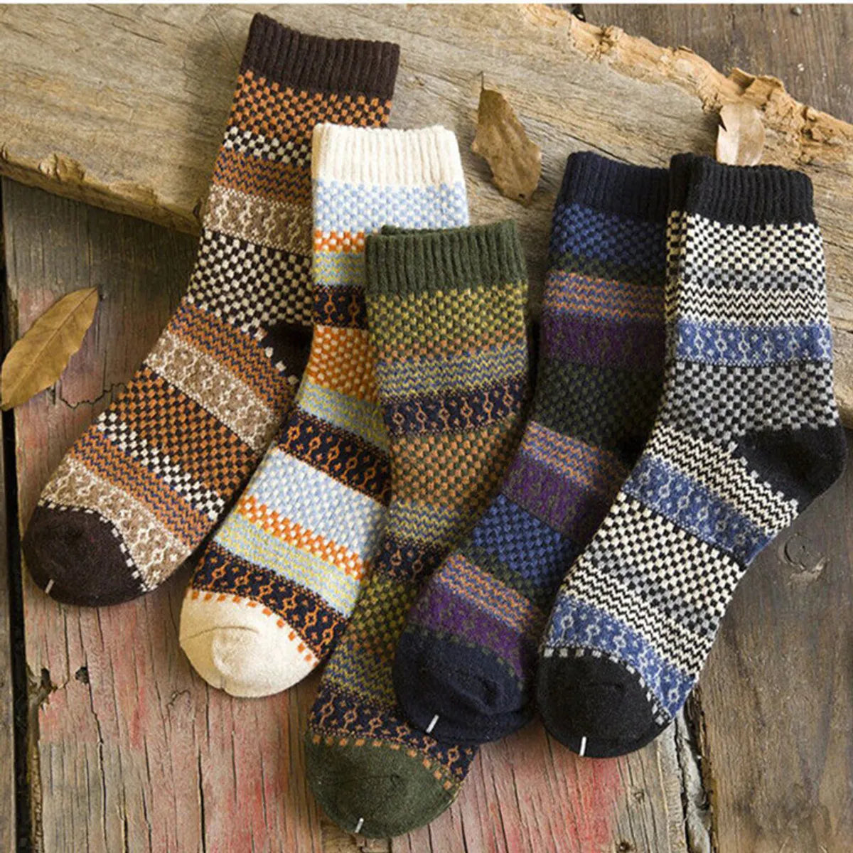 Men'S Fashion Printing Wool Crew Socks