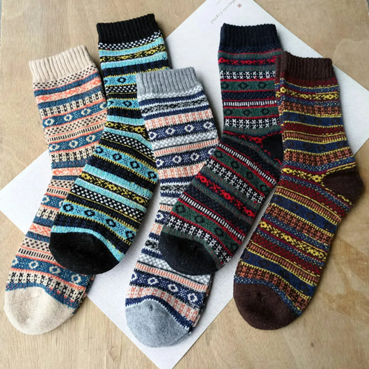 Men'S Fashion Printing Wool Crew Socks