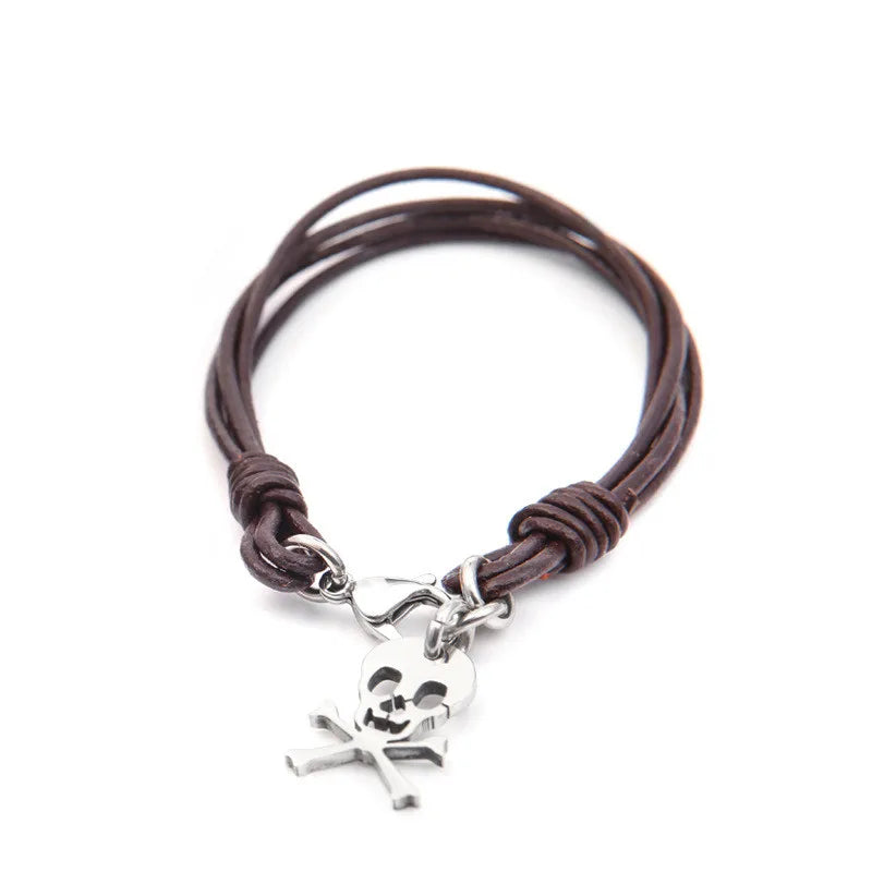 Men'S Leather Titanium Steel Rhombus Pattern Bracelet