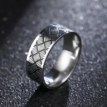 Men'S Retro Titanium Steel Carved Ring Wholesale