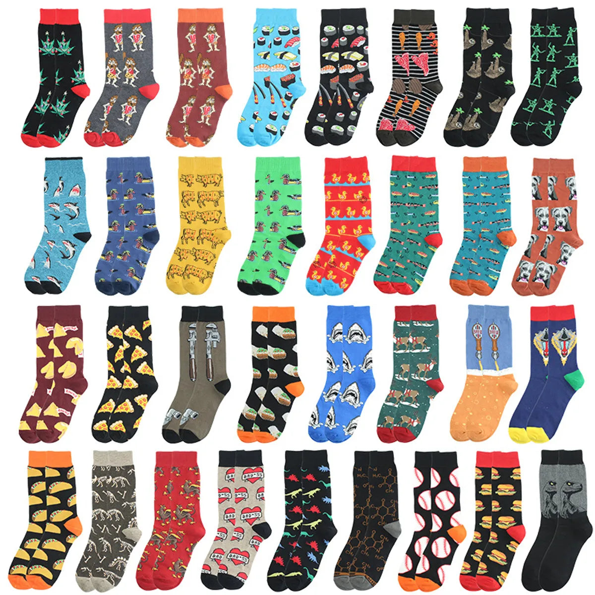 Men'S Simple Style Animal Cotton Printing Crew Socks A Pair