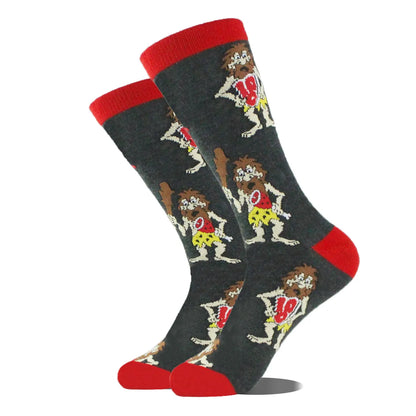 Men'S Simple Style Animal Cotton Printing Crew Socks A Pair