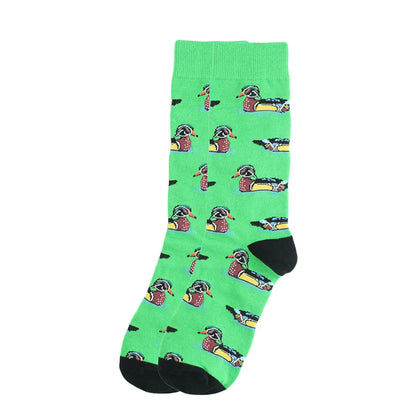 Men'S Simple Style Animal Cotton Printing Crew Socks A Pair