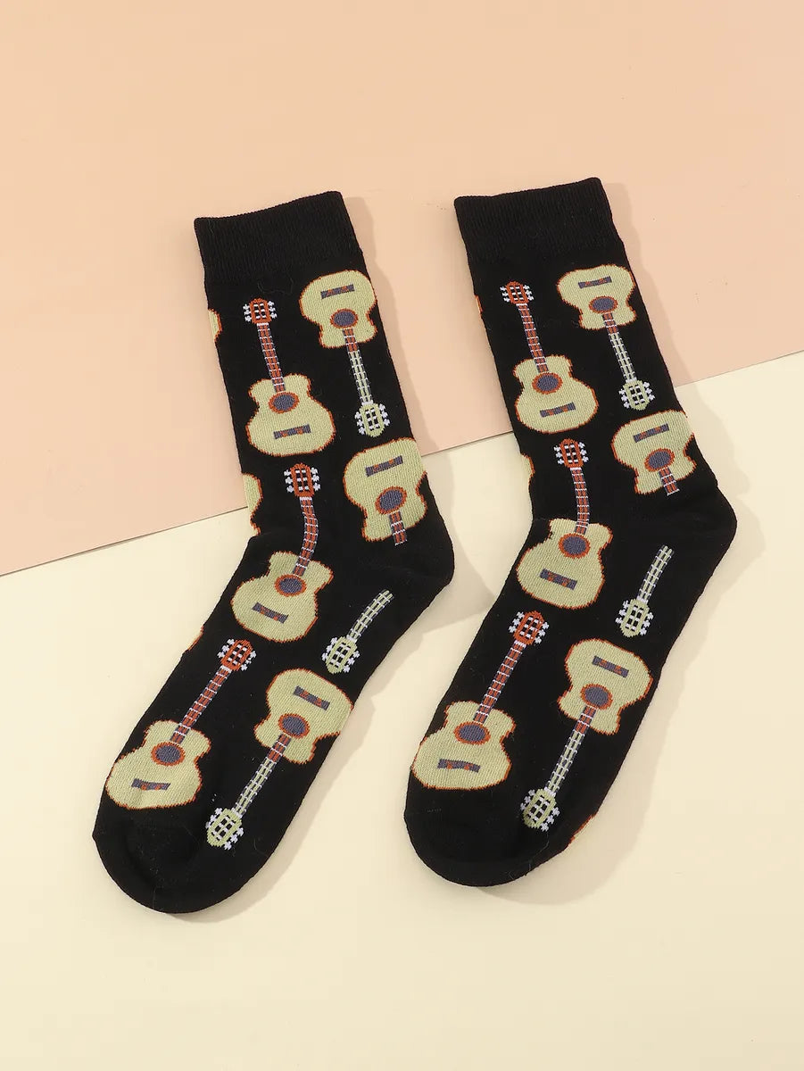 Men'S Simple Style Guitar Cotton Socks