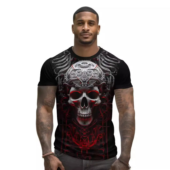 Men'S Skull Streetwear Round Neck Short Sleeve Regular Fit Men'S T-Shirt