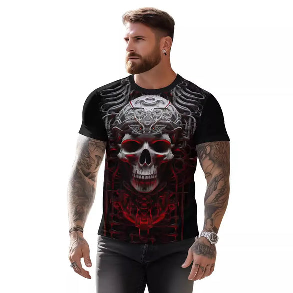 Men'S Skull Streetwear Round Neck Short Sleeve Regular Fit Men'S T-Shirt