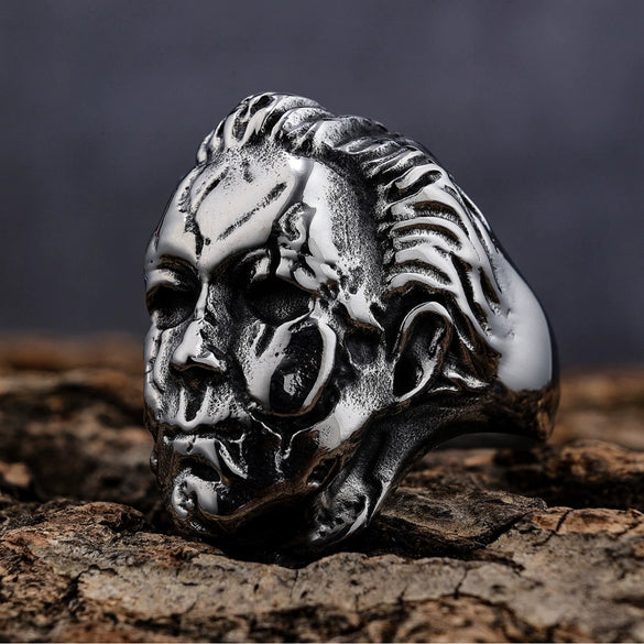 Men Vintage Stainless Steel Skull Ring Seiko Design