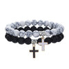 Men's Alloy And Black Gallstone Handmade Geometric Shape Stretch Bracelet With Astronaut Pendant
