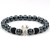 Men's Alloy And Blackstone Handmade Animals And Zodiac Style Bracelet With Lion Head Leopard Head Crown Owl Helmet Spacer And Volcanic Stone