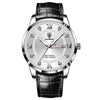 Men's Alloy And Genuine Leather Business Style Round Dial Luminous Double Calendar Quartz Watch With Sapphire Crystal Glass Mirror And Stainless Steel Buckle