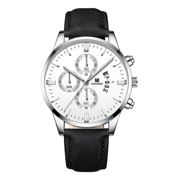 Men's Alloy And Imitation Leather Business Style Round Quartz Watch With Printed Logo