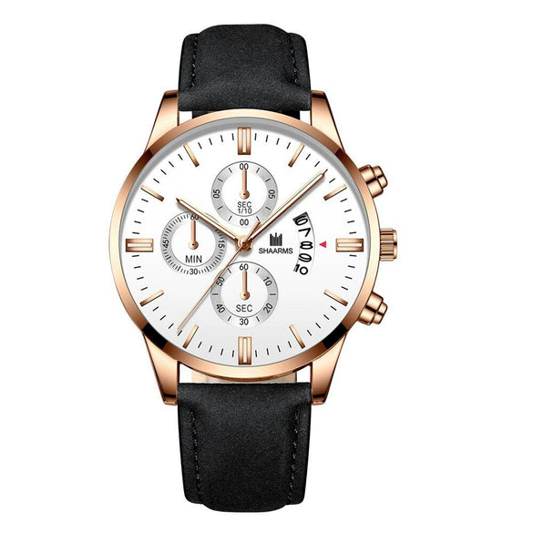 Men's Alloy And Imitation Leather Business Style Round Quartz Watch With Printed Logo