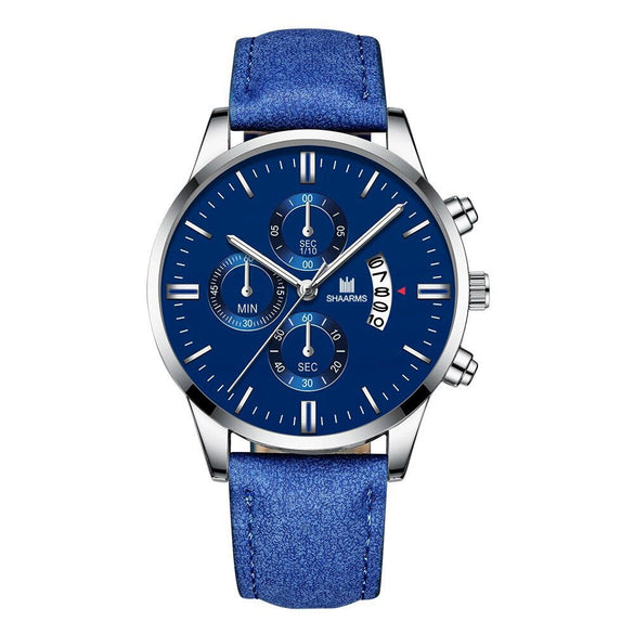 Men's Alloy And Imitation Leather Business Style Round Quartz Watch With Printed Logo