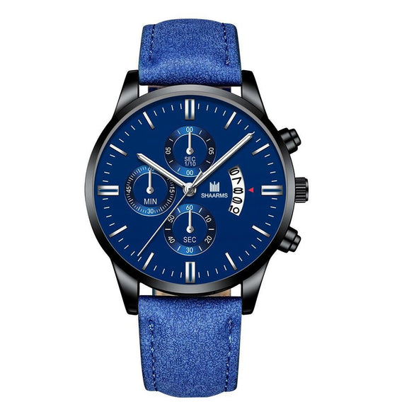 Men's Alloy And Imitation Leather Business Style Round Quartz Watch With Printed Logo