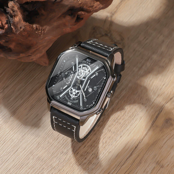 Men's Alloy And Imitation Leather Quartz Watch With Round Dial And Stainless Steel Clasp Leisure Style