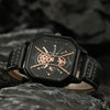 Men's Alloy And Imitation Leather Square Double Layer Shell Sports Casual Bracelet Set Quartz Watch