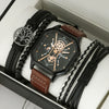 Men's Alloy And Imitation Leather Square Double Layer Shell Sports Casual Bracelet Set Quartz Watch